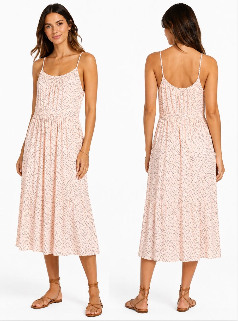 Trovata Julien Dress Cerise Ditsy Floral Midi Sundress Cotton Lined SZ M Coastal